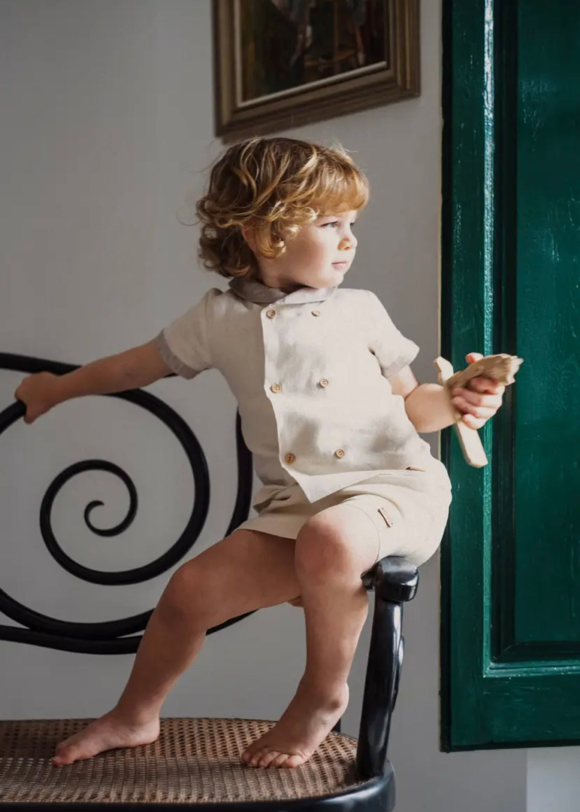 Popelin / Sand linen shirt with sailor collar