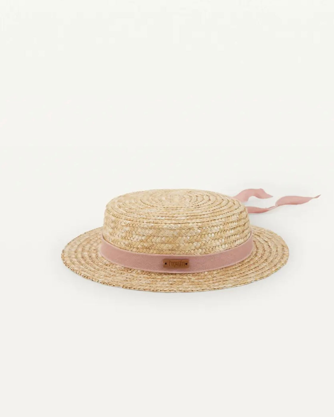 Popelin / Pink linen Natural straw hat