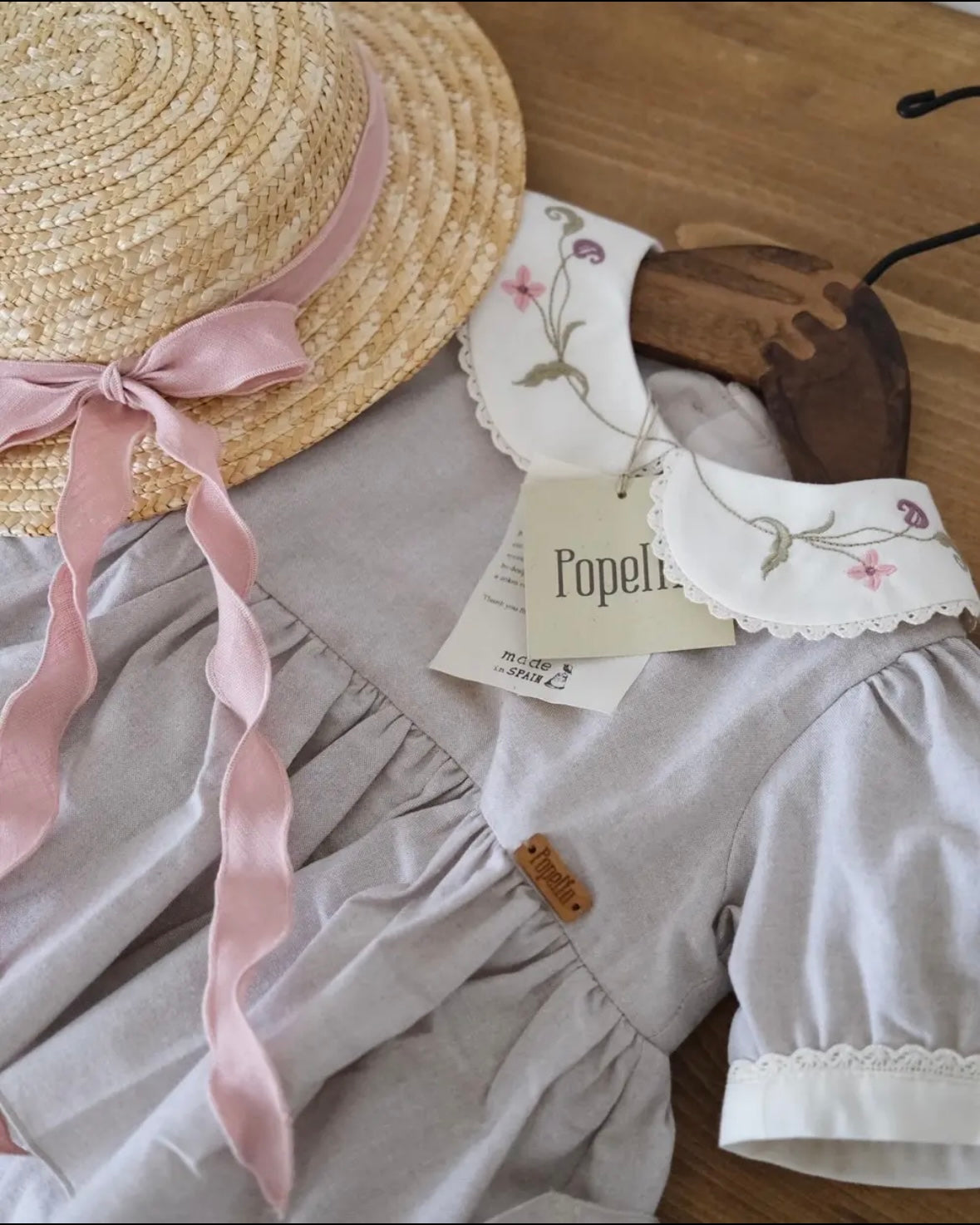 Popelin / Pink linen Natural straw hat