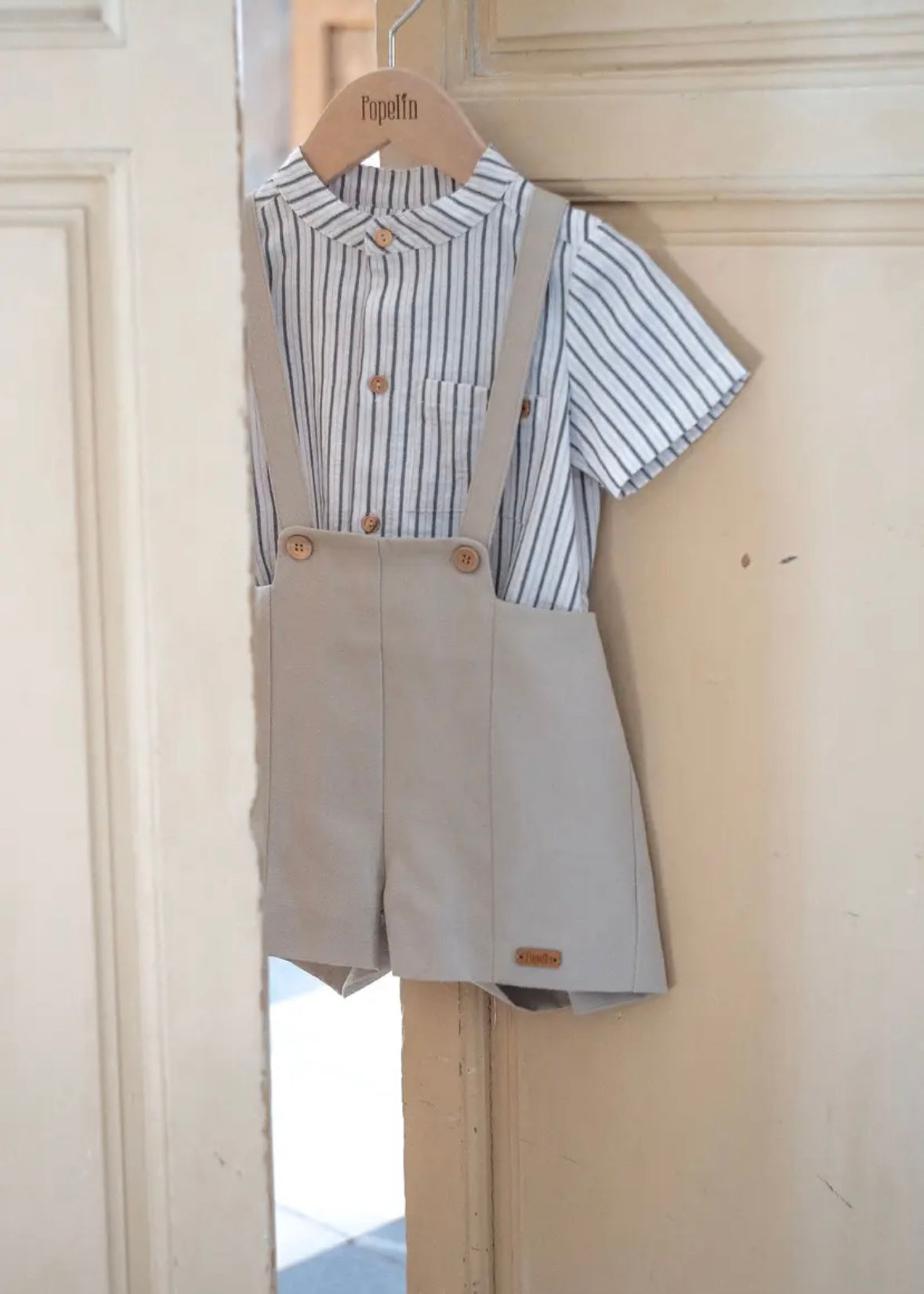 Popelin / Sand panelled dungarees