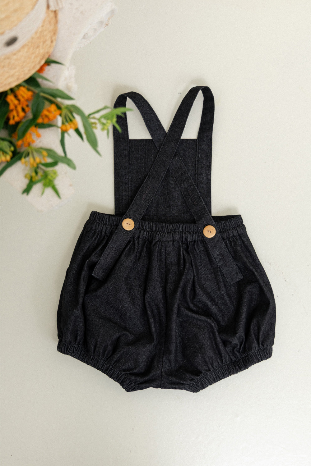wonny ribbon / Black denim romper