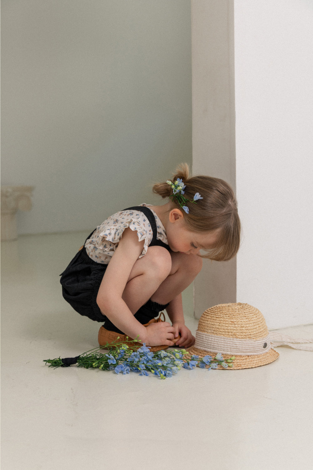 wonny ribbon / Black denim romper