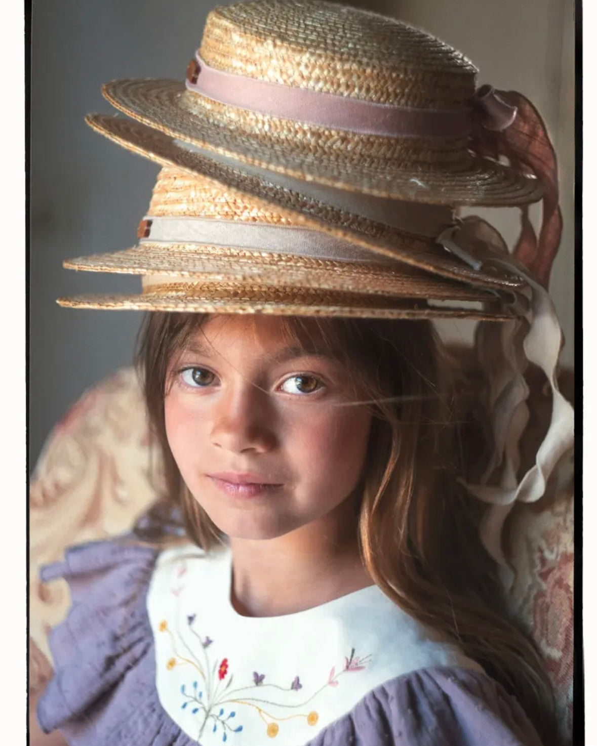 Popelin / Pink linen Natural straw hat