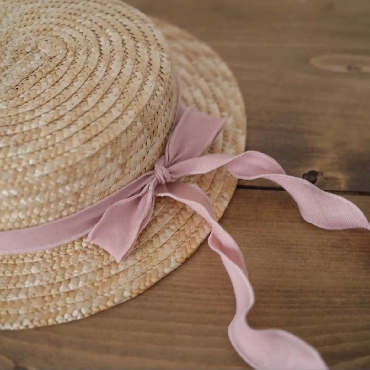 Popelin / Pink linen Natural straw hat