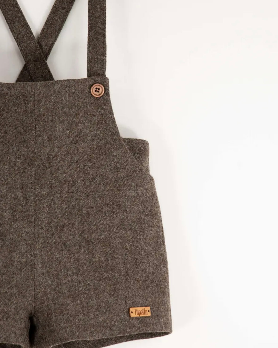 Popelin / Brown woollen short romper suit with pockets