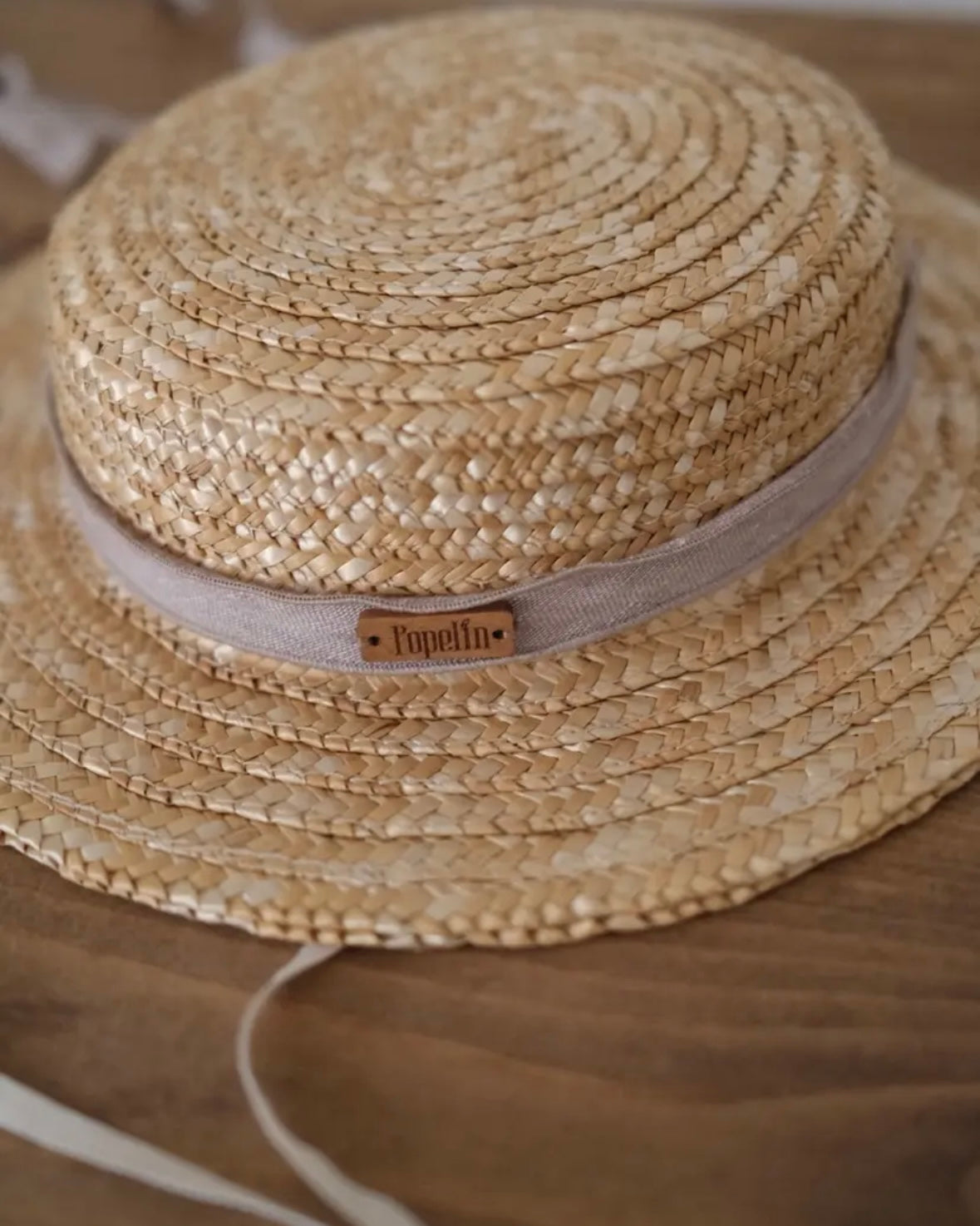 (Popelin / Sand linen Natural straw hat