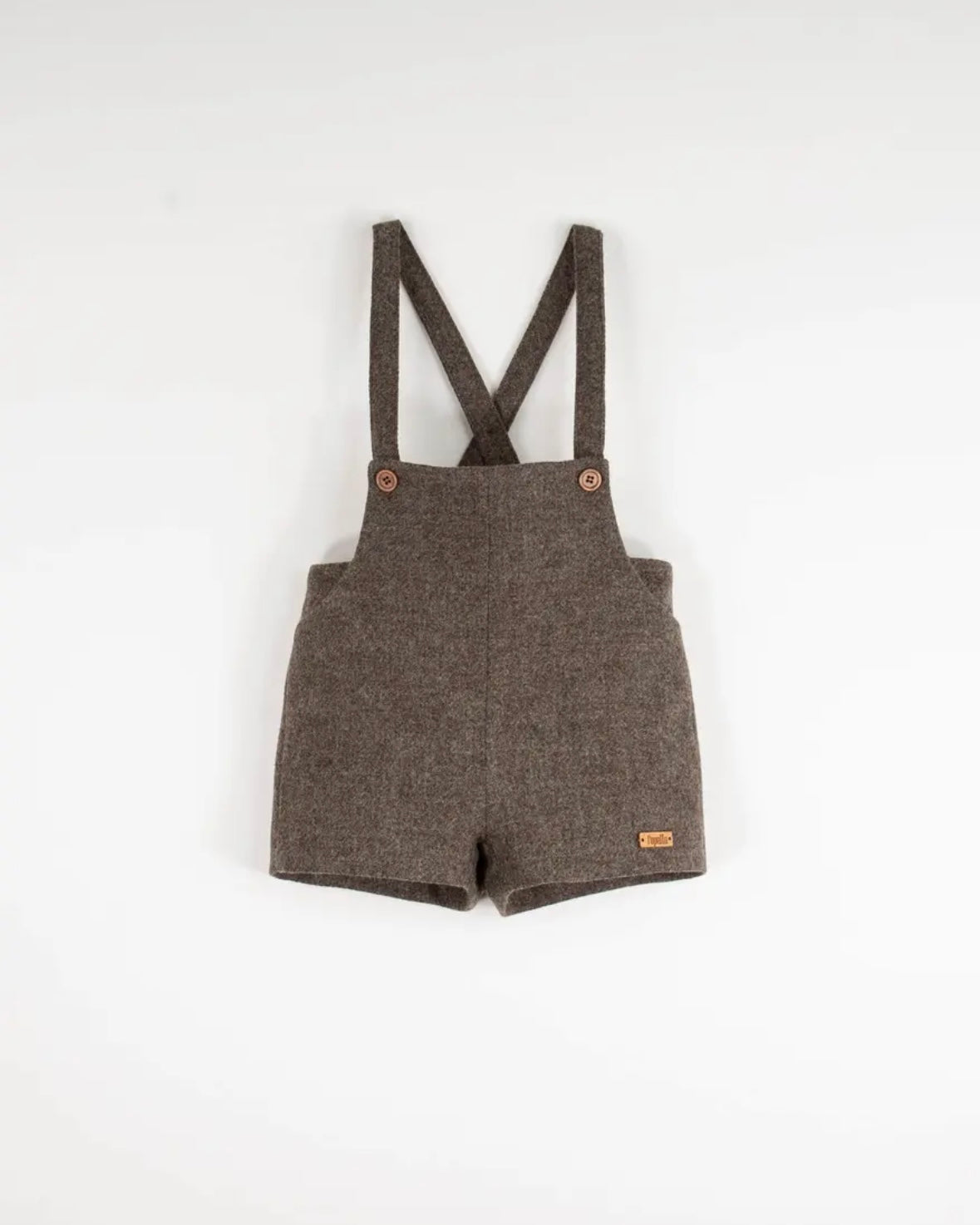 Popelin / Brown woollen short romper suit with pockets