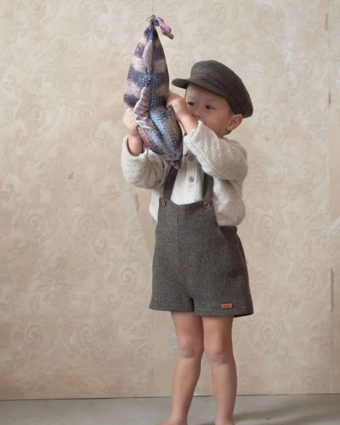 Popelin / Brown woollen short romper suit with pockets