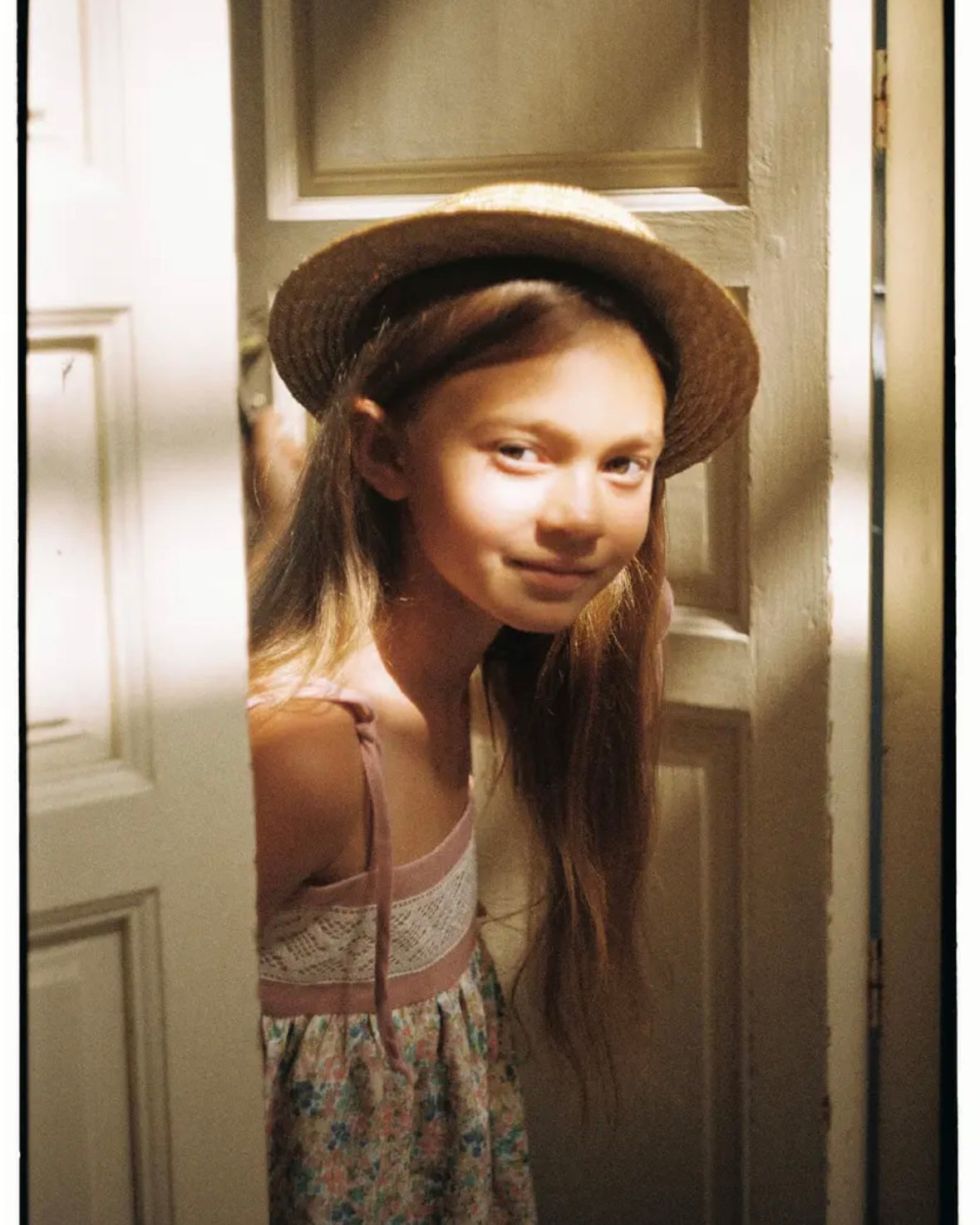 Popelin / Pink linen Natural straw hat