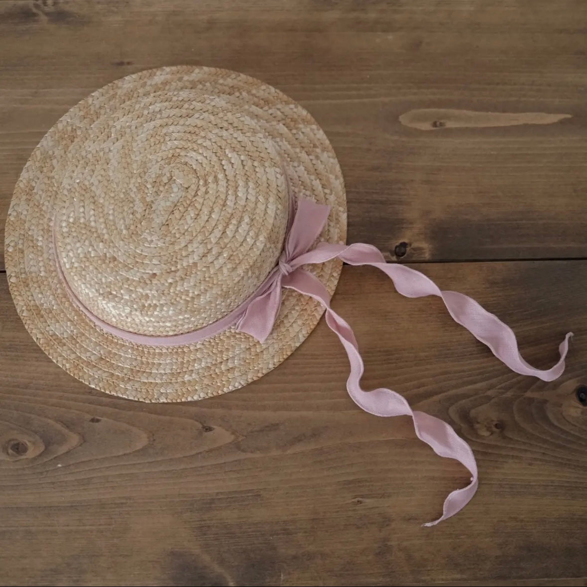Popelin / Pink linen Natural straw hat