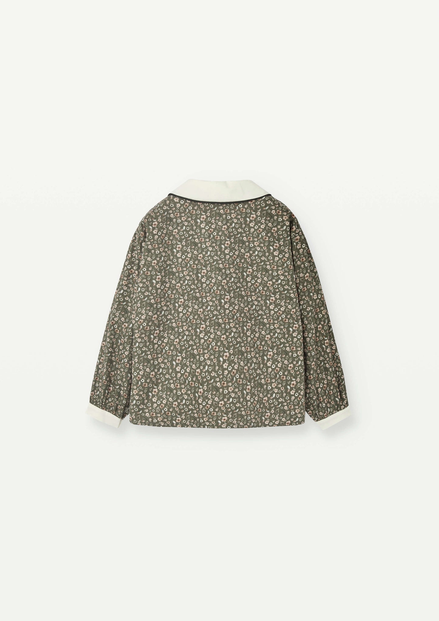 (送料無料)popelin / Green flower print shirt with baby collar and puffed sleeves