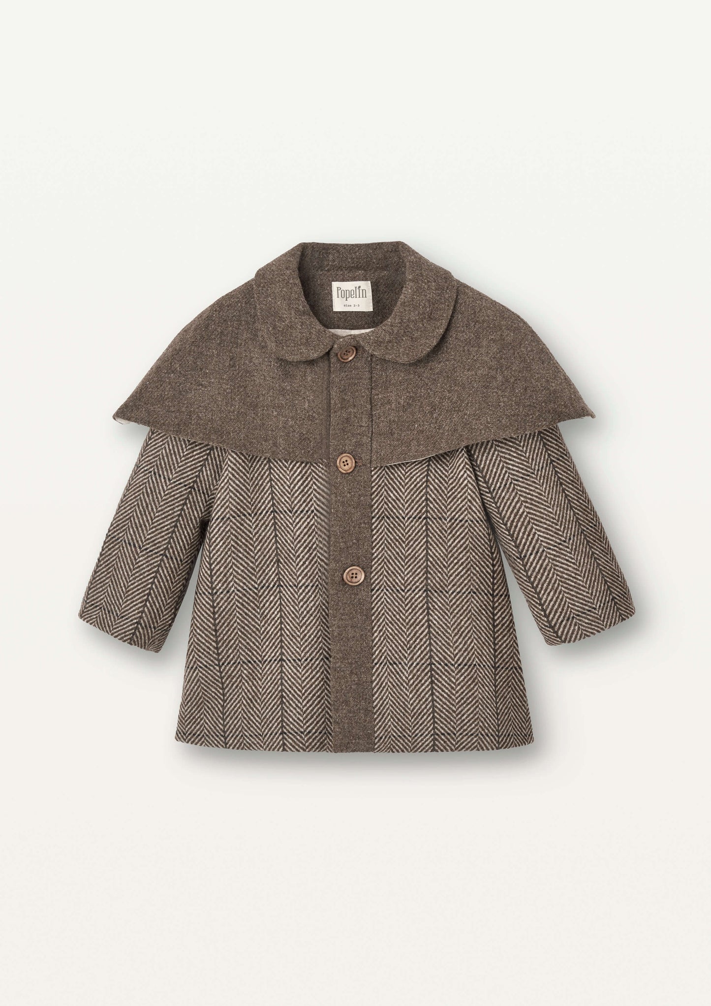 (送料無料)popelin / Brown herringbone woollen cape coat