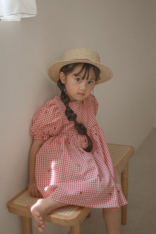 BY MIMI /  Check Embroidered Dress