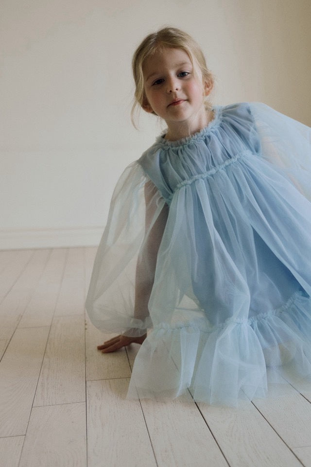 送料無料(予約) inné / Tulle dress - haze blue -