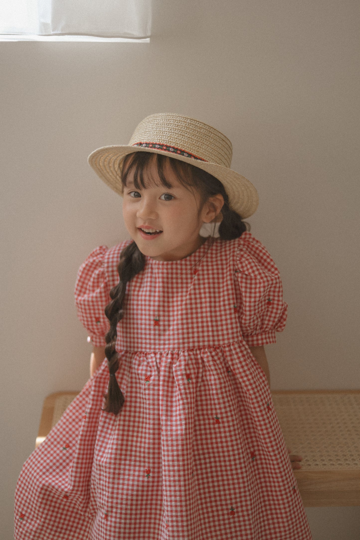 BY MIMI /  Check Embroidered Dress