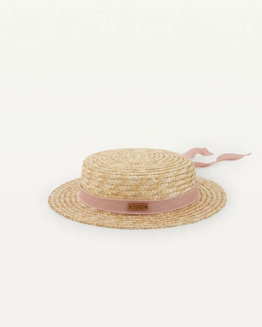 Popelin / Pink linen Natural straw hat