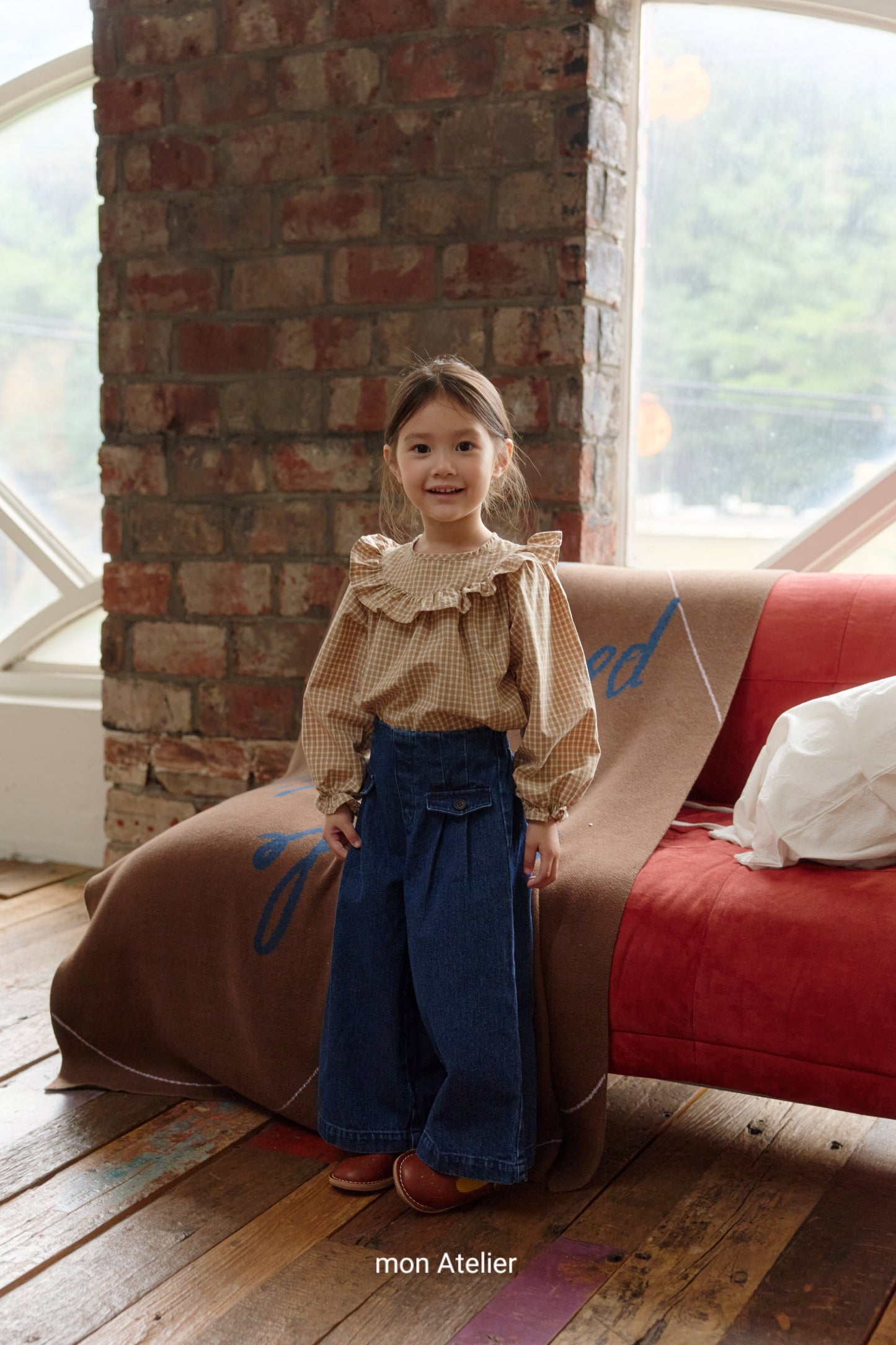 (予約) mon Atelier  / check frill blouse