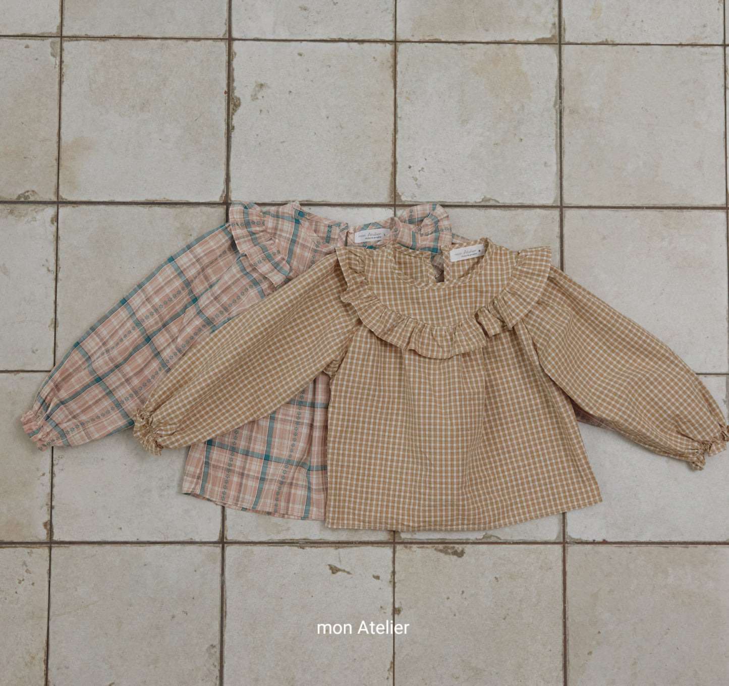 (予約) mon Atelier  / check frill blouse