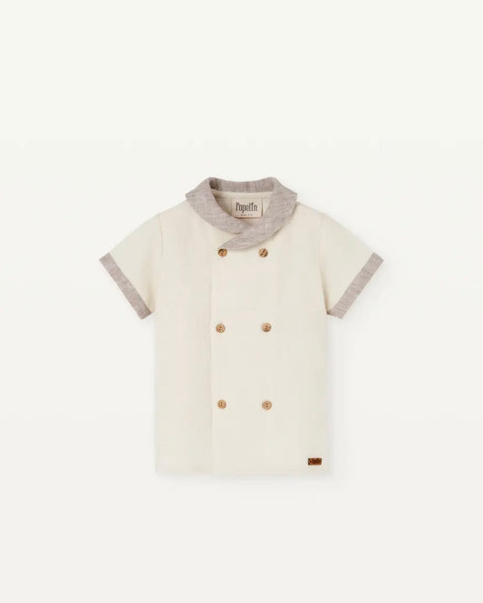 Popelin / Sand linen shirt with sailor collar