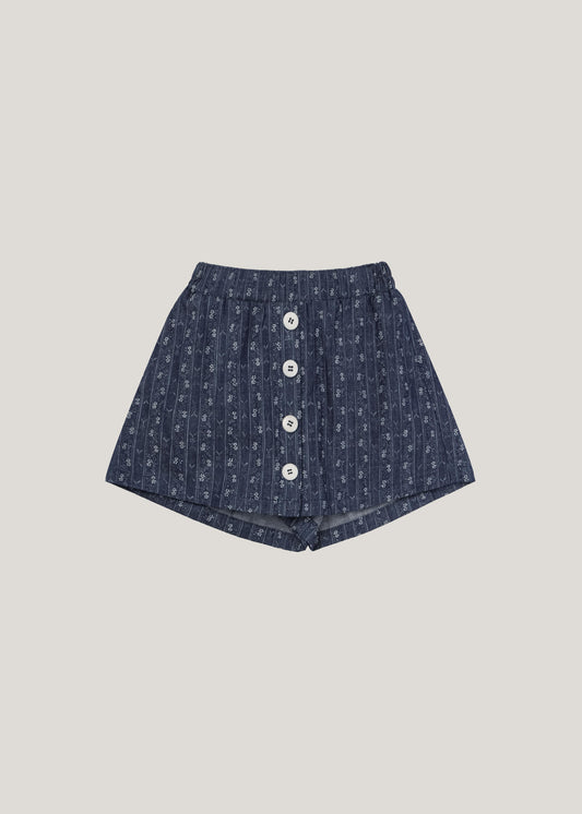 inné / floral denim shorts (indigo denim)