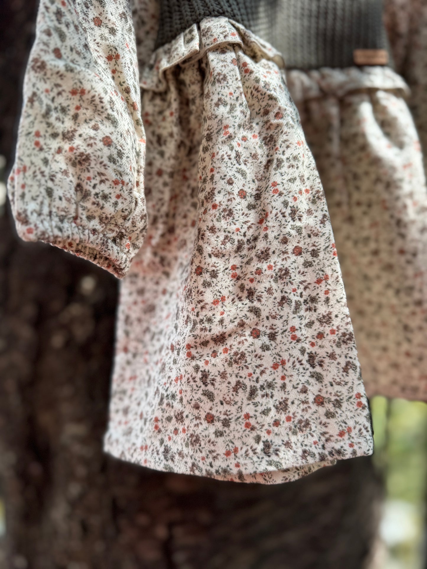 (送料無料)popelin / Floral print dress with knitted yoke