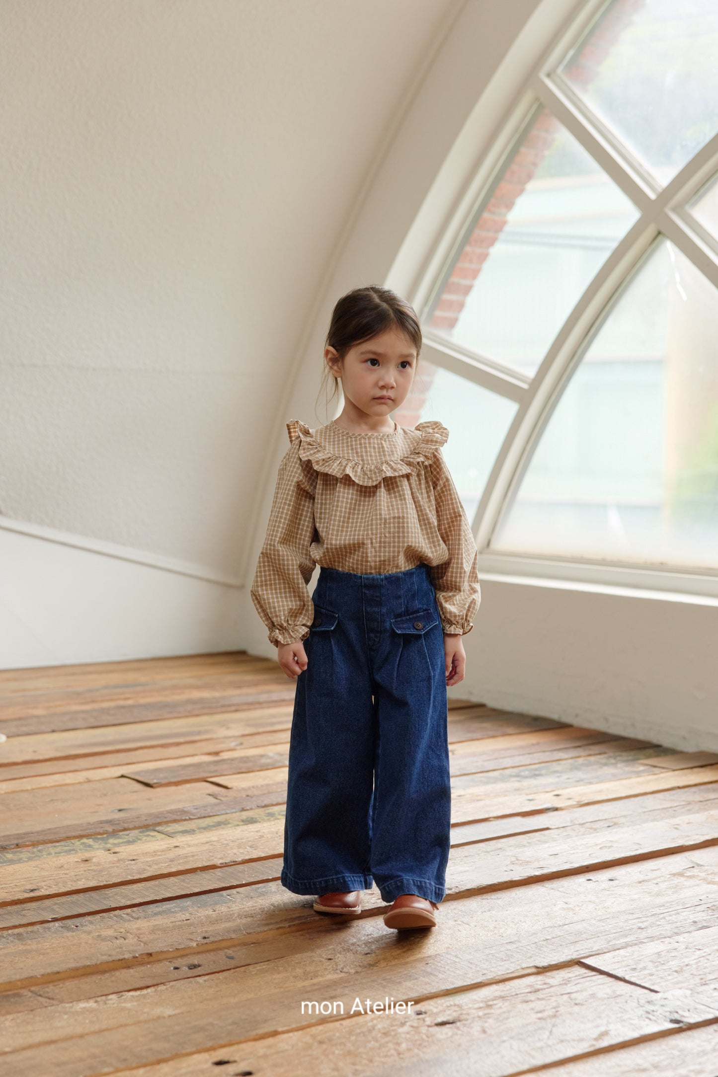 (予約) mon Atelier  / check frill blouse