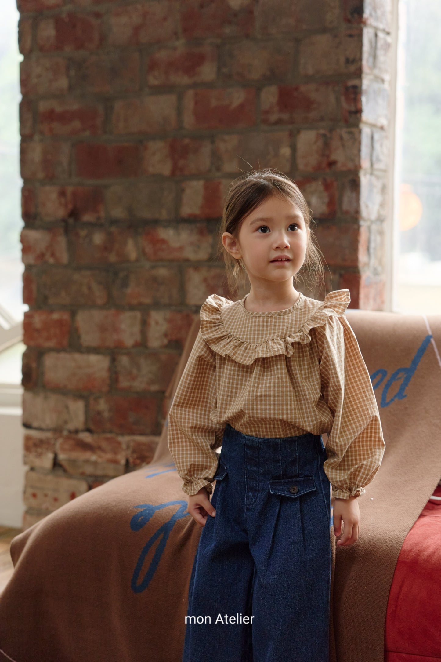 (予約) mon Atelier  / check frill blouse