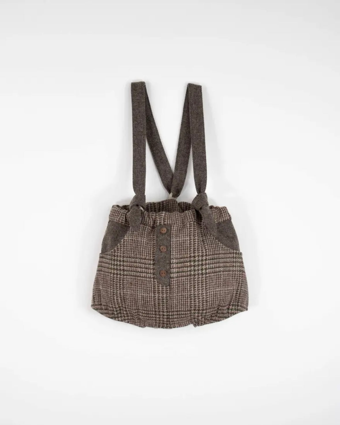 Popelin / Brown plaid woollen culotte with removable straps and placket