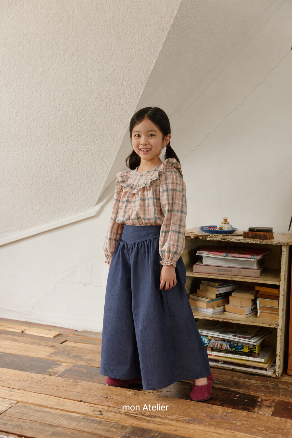 (予約) mon Atelier  / check frill blouse