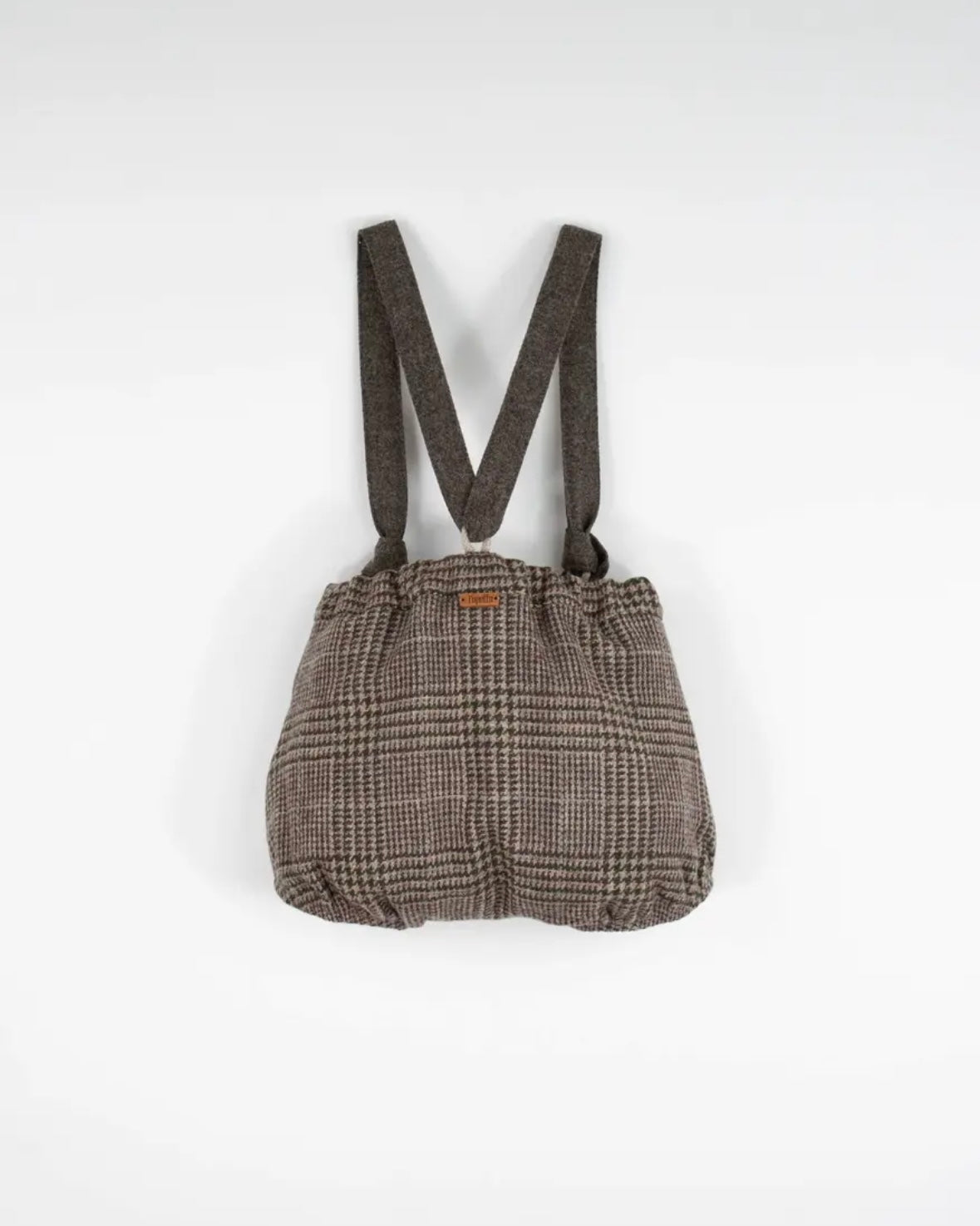 Popelin / Brown plaid woollen culotte with removable straps and placket