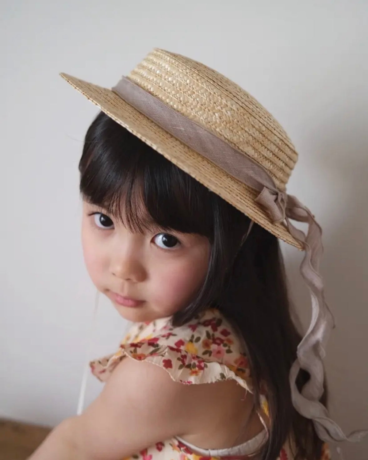 (Popelin / Sand linen Natural straw hat
