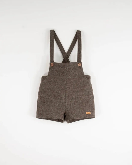 Popelin / Brown woollen short romper suit with pockets