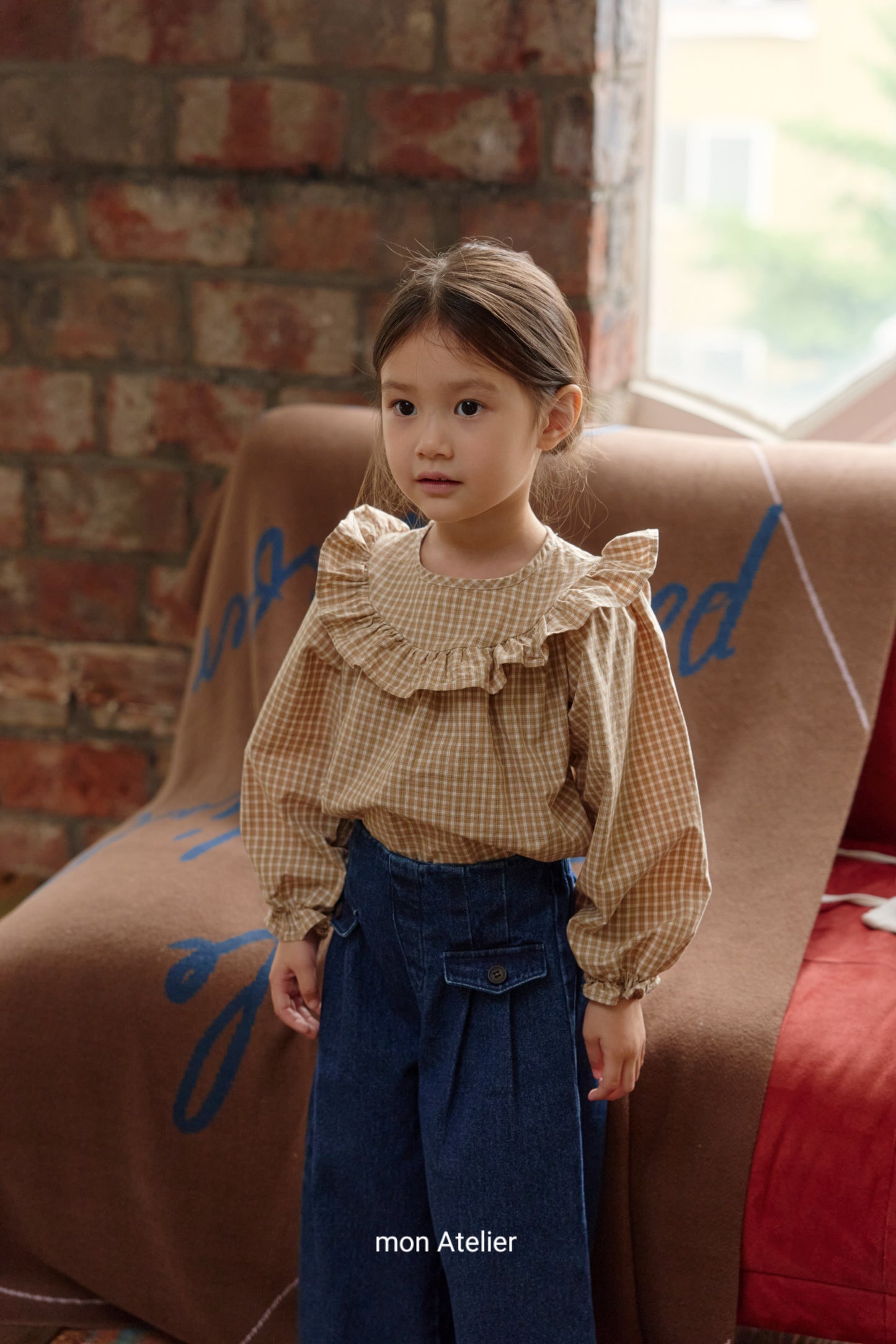 (予約) mon Atelier  / check frill blouse