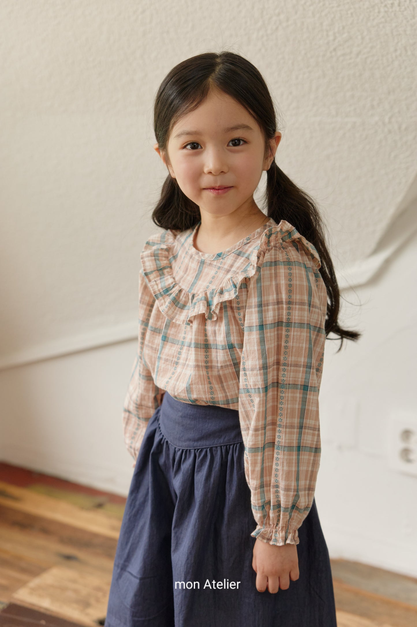 (予約) mon Atelier  / check frill blouse
