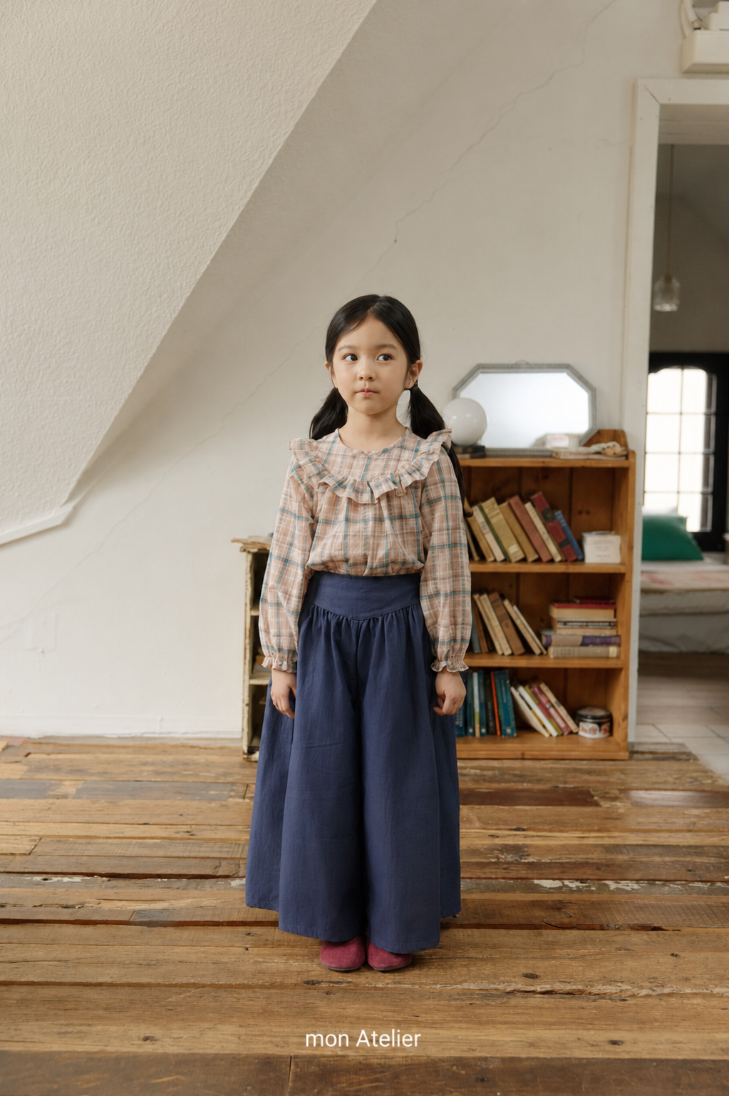 (予約) mon Atelier  / check frill blouse