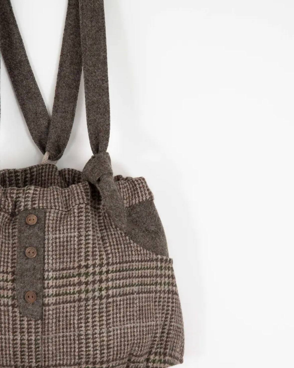 Popelin / Brown plaid woollen culotte with removable straps and placket