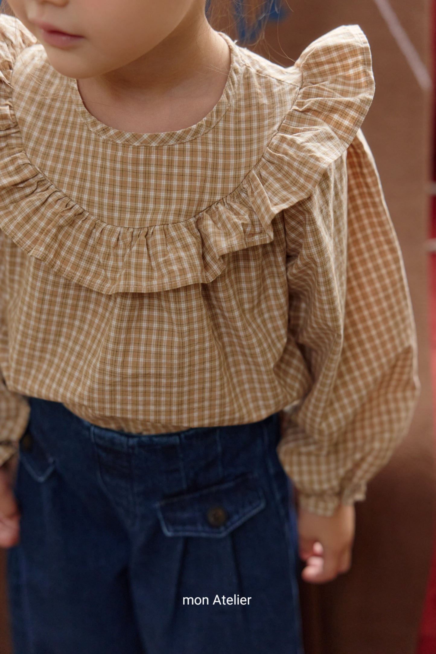 (予約) mon Atelier  / check frill blouse