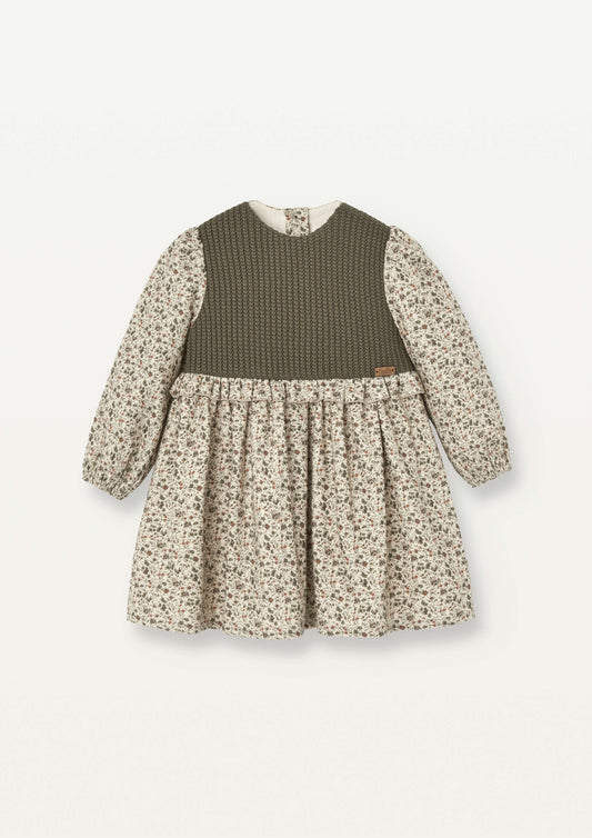(送料無料)popelin / Floral print dress with knitted yoke