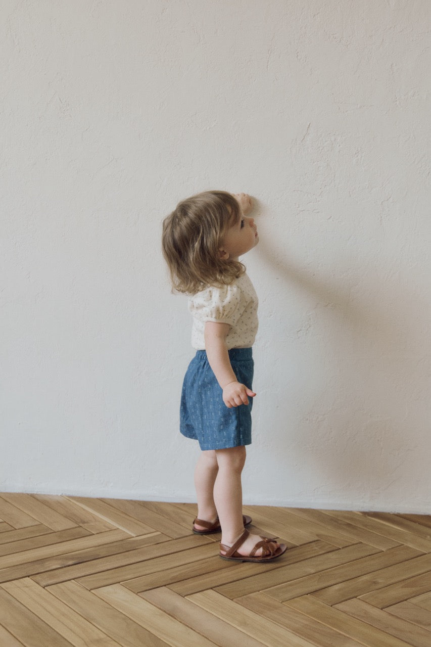 (予約) inné / floral denim shorts (blue denim)