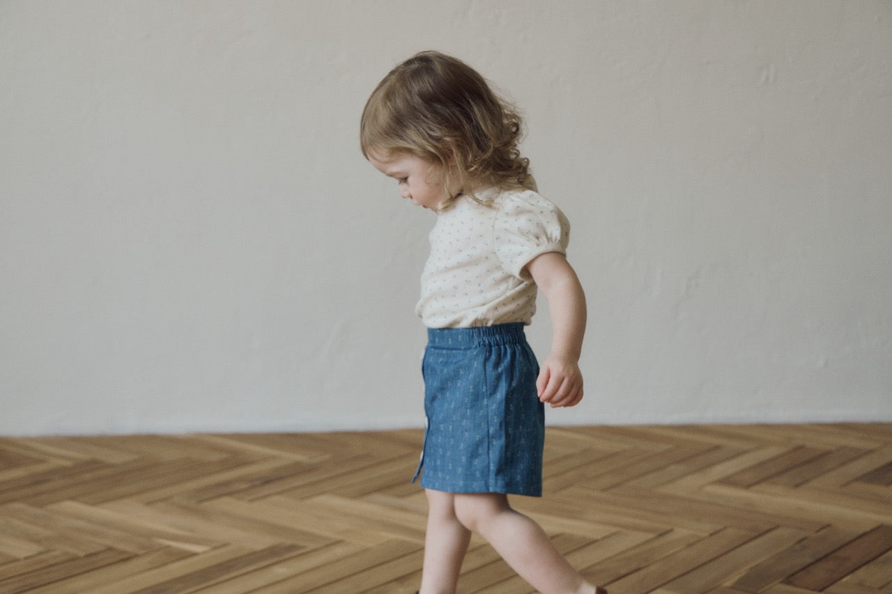 (予約) inné / floral denim shorts (blue denim)