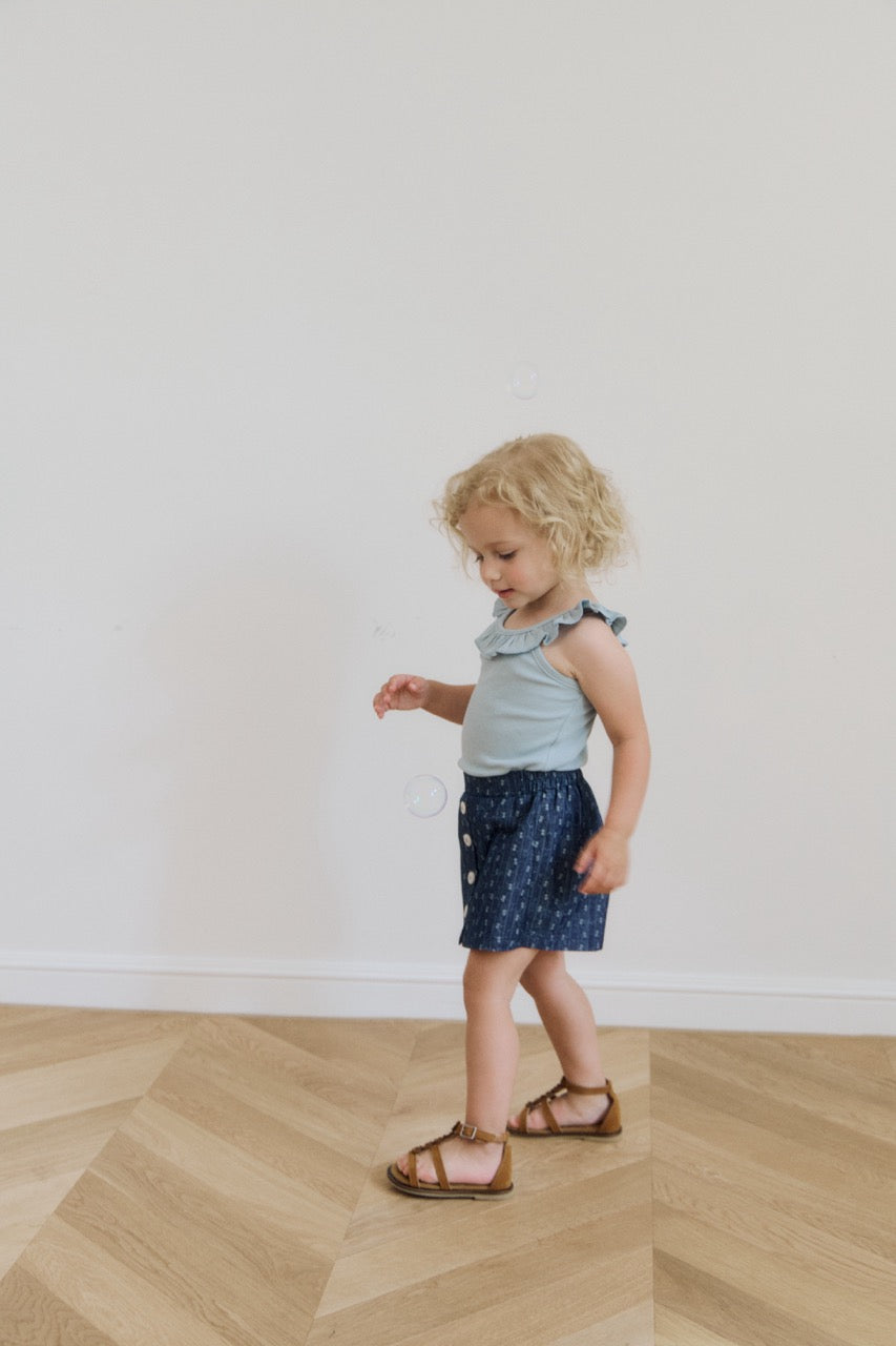 (予約) inné / floral denim shorts (indigo denim)