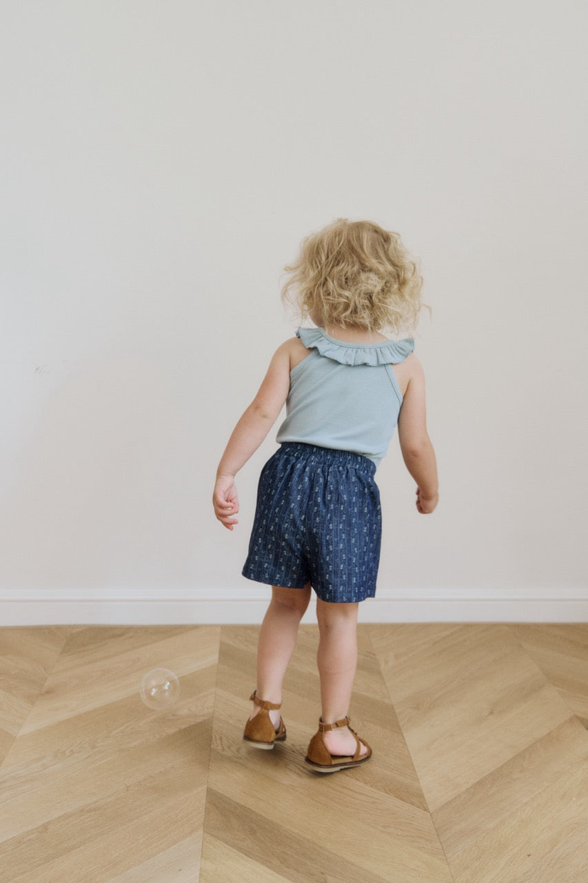 (予約) inné / floral denim shorts (indigo denim)
