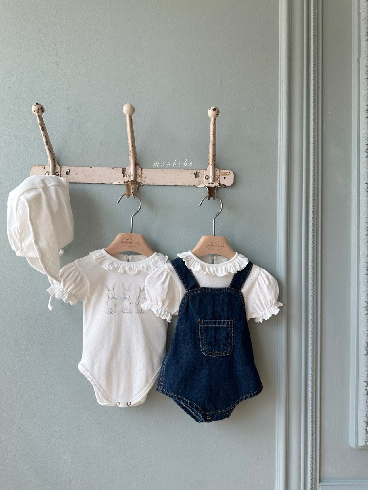 (予約) monbebe  / Rabbit Eyelet Suit (with Bunny Bonnet Set)