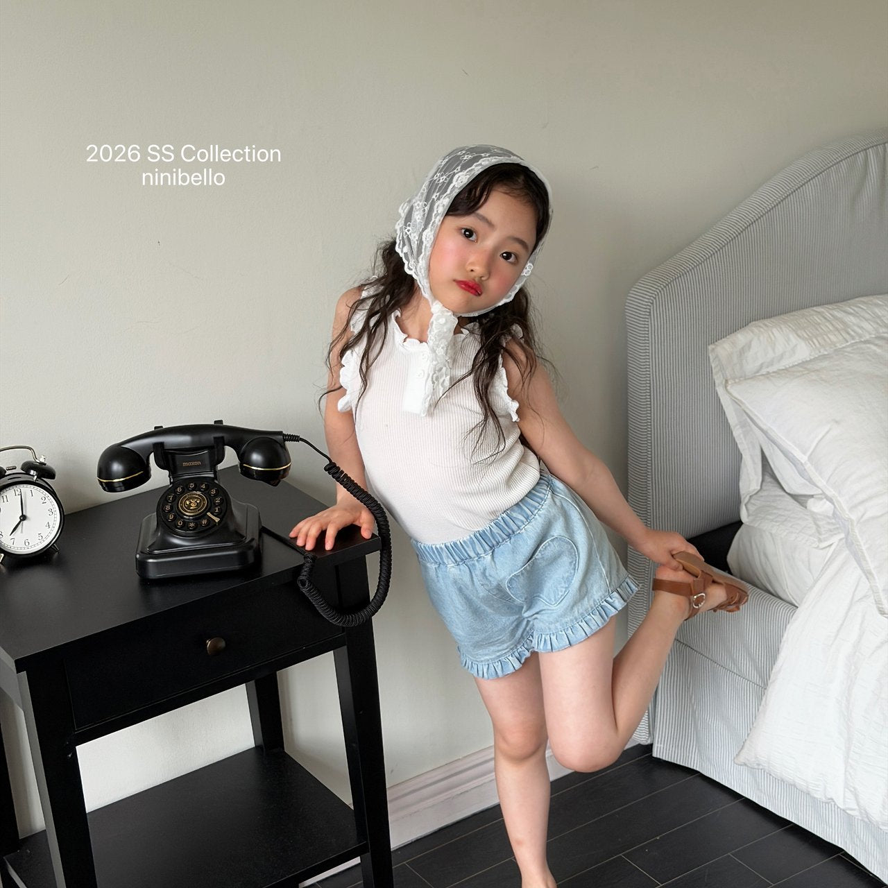 (予約) ninibello  / Heart Frill Denim Pants