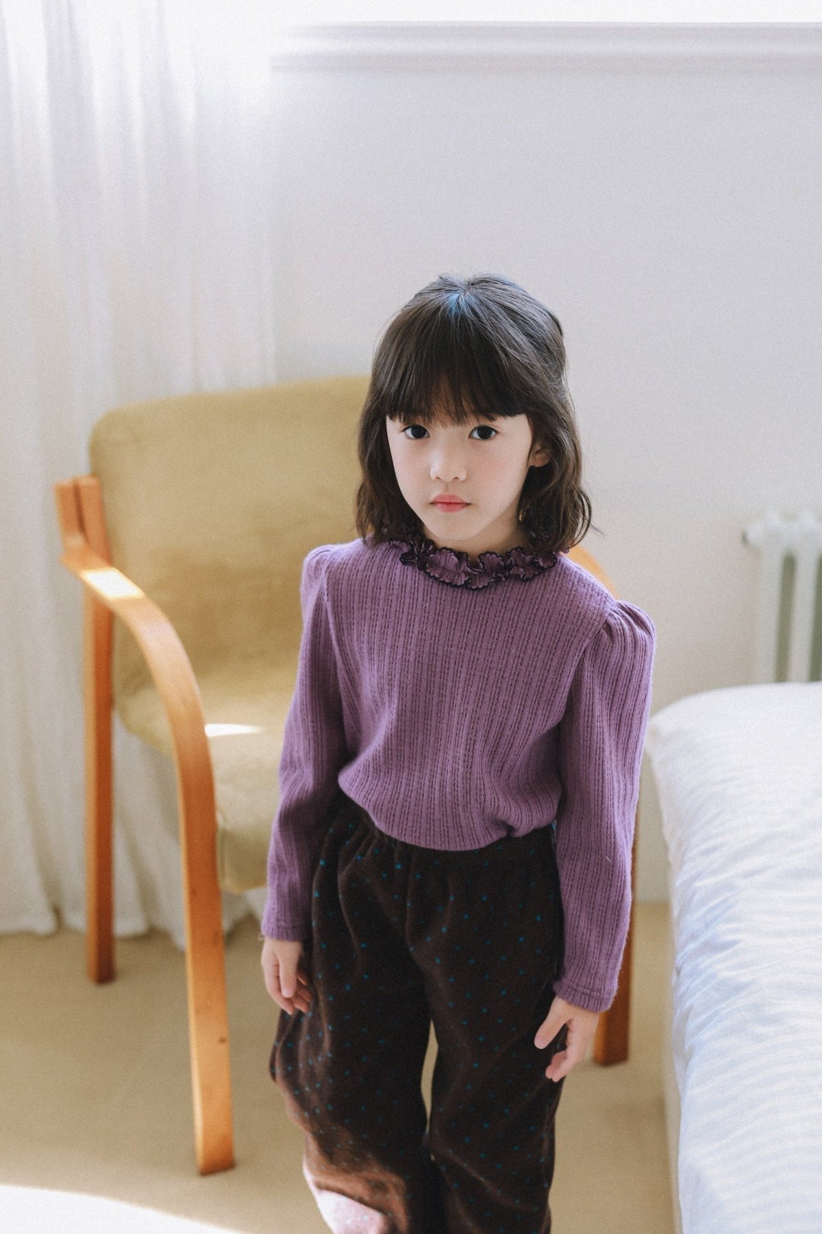 (予約) mon Atelier  / Amelie Contrast-Trim Ruffle Top