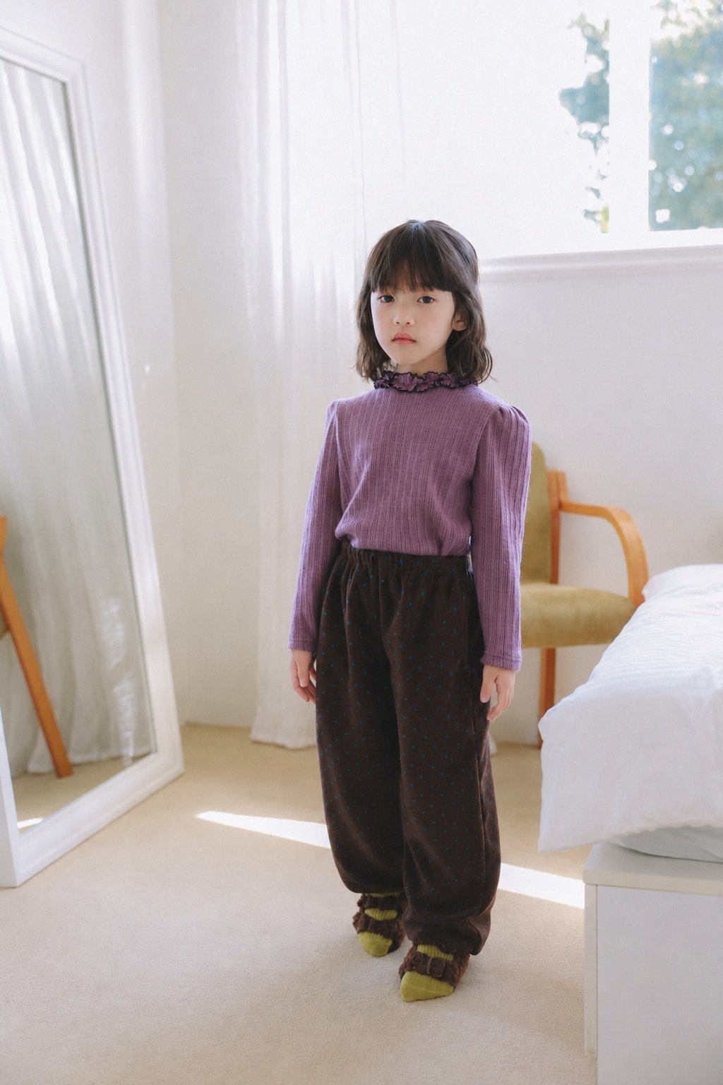 (予約) mon Atelier  / Amelie Contrast-Trim Ruffle Top