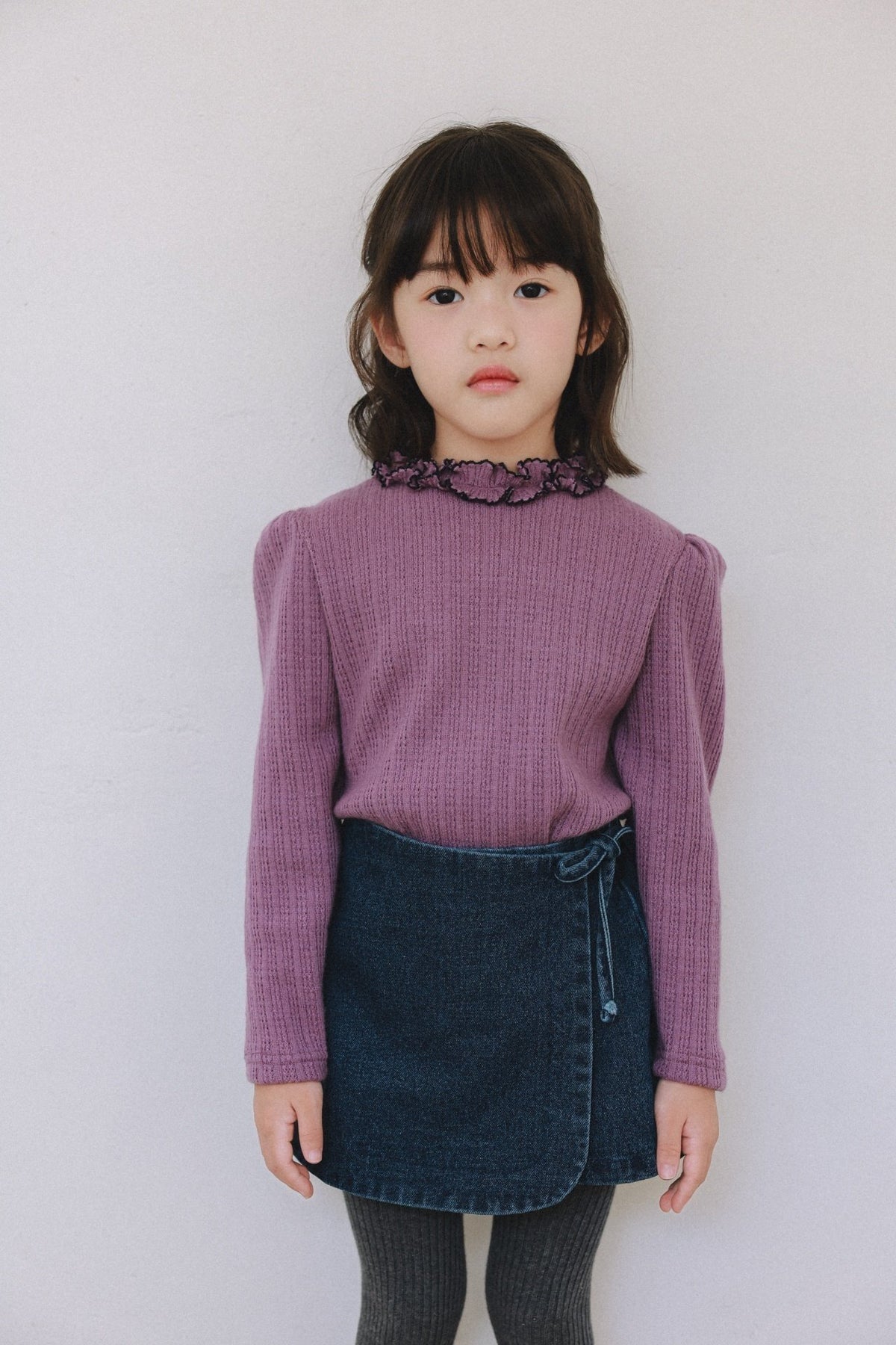 (予約) mon Atelier  / Amelie Contrast-Trim Ruffle Top
