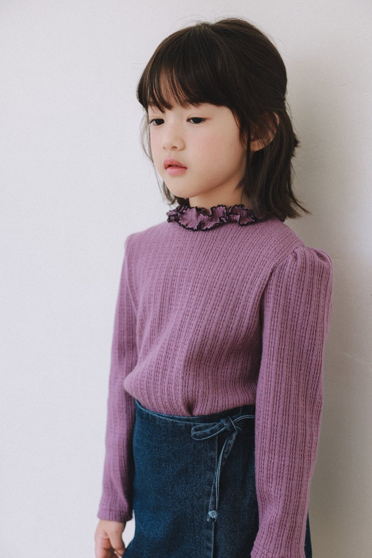 (予約) mon Atelier  / Amelie Contrast-Trim Ruffle Top