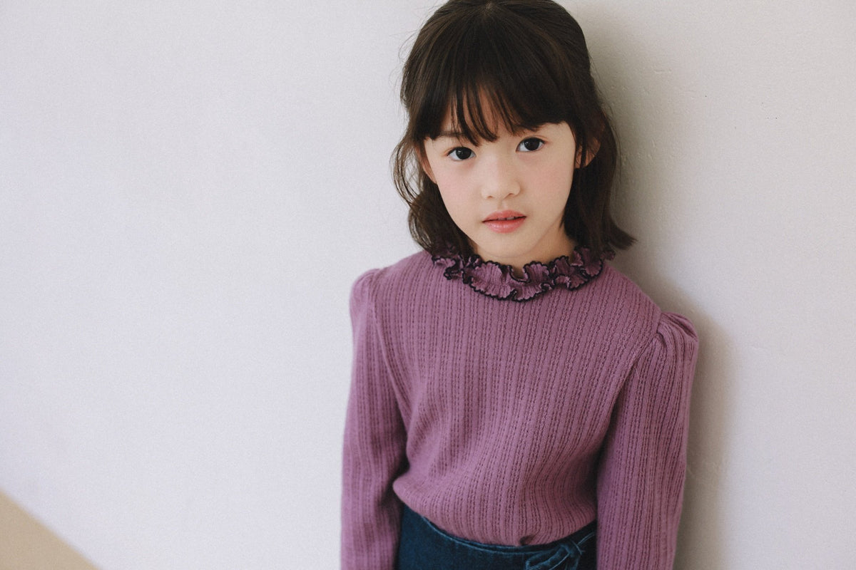 (予約) mon Atelier  / Amelie Contrast-Trim Ruffle Top