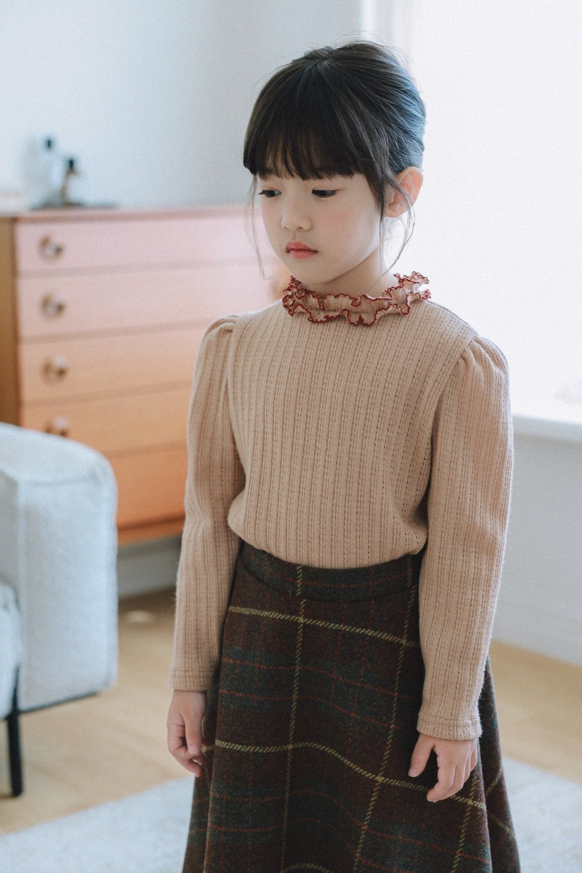 (予約) mon Atelier  / Amelie Contrast-Trim Ruffle Top